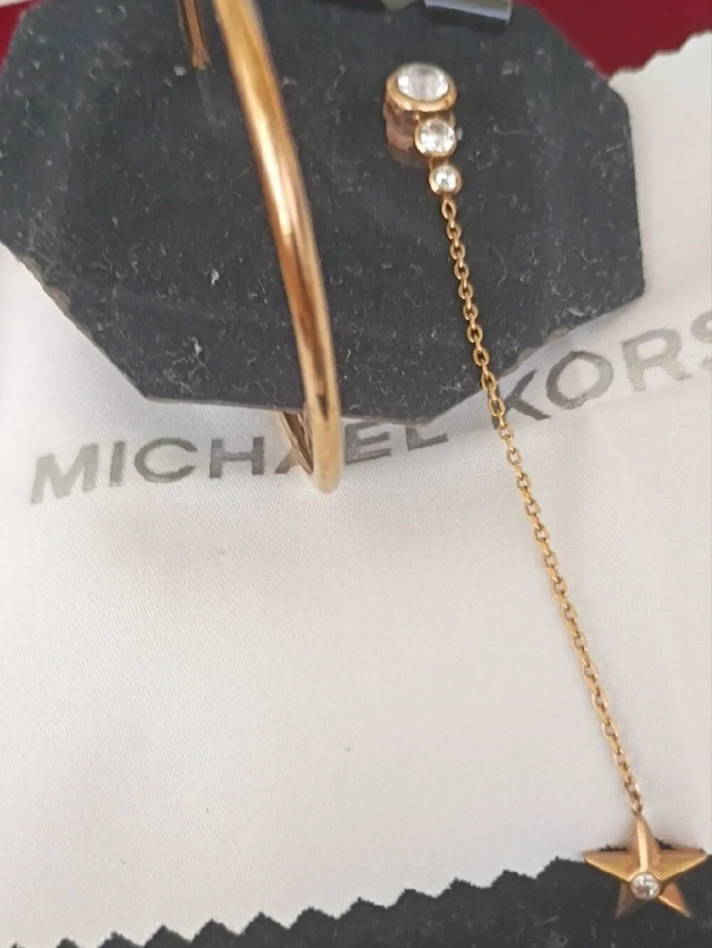 Michael Kors Gold Logo Hoop with Star Chain Drop Earring